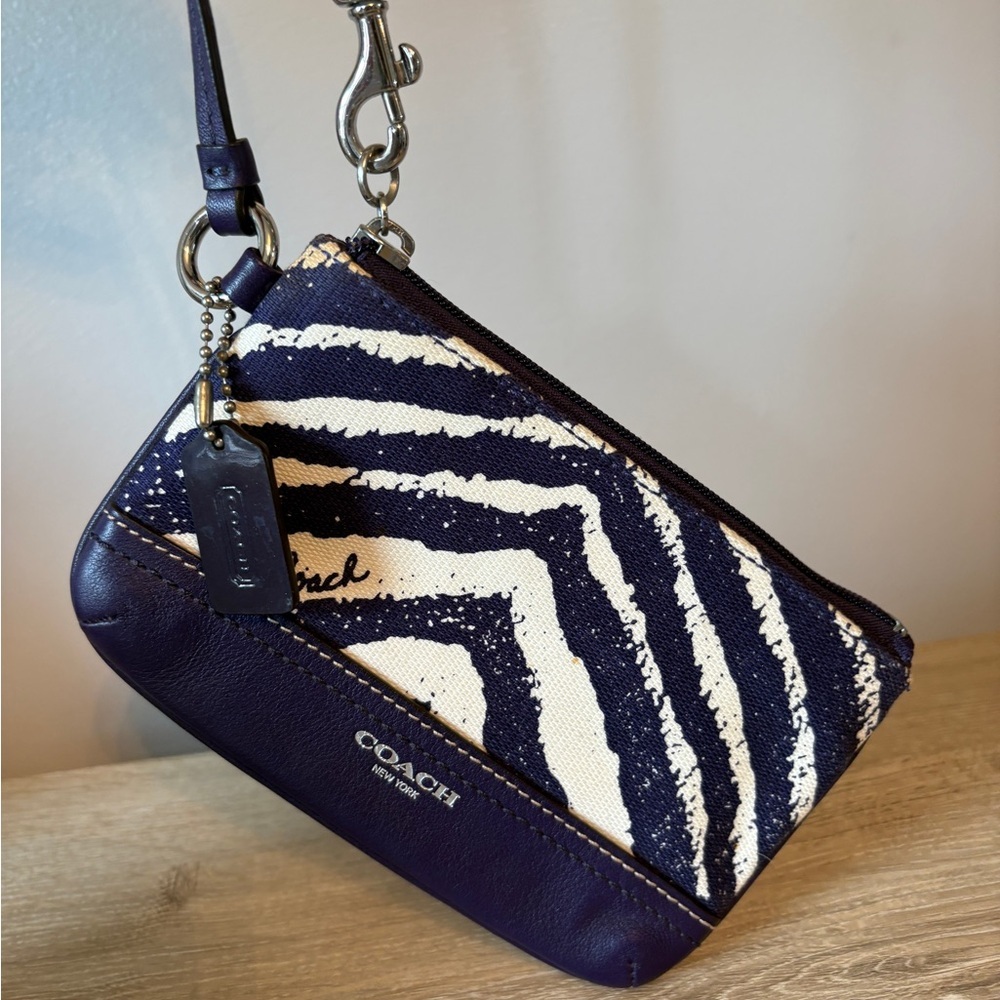 Coach, purple and cream, zebra print wristlet